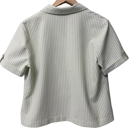 ALFRED DUNNER Womens Size 14P Seersucker Floral Embroidery Button Up Top Green - Picture 2 of 14